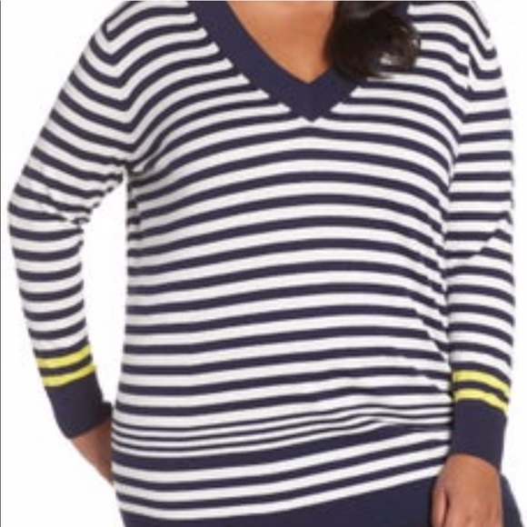 Sejour Sweaters - NWT Sejour V Neck Striped Sweater